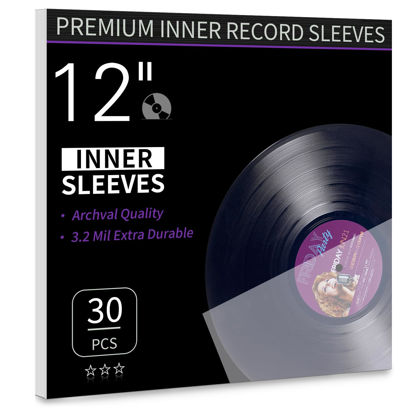 Picture of Vinyl Record Inner Sleeves, 30 Anti Static 12" LP Vinyl Inner Sleeves, Premium Protective Plastic Vinyl Sleeves Albums Covers for 33 RPM Record Protection Collection Storage Vinyl Lovers Gift