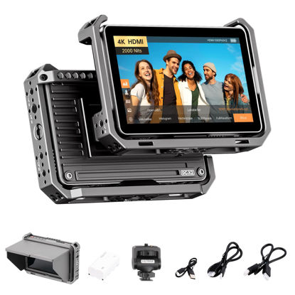 Picture of VILTROX DC-X2 2000 Nits Camera Field Monitor Kit with Rig Cage 6 Inch Touchscreen DSLR Monitor with 1920x1080 IPS 4K HDMI Loop in/Out 3D LUTs Waveform Video Peaking Focus Assist Battery Sunshade Hood