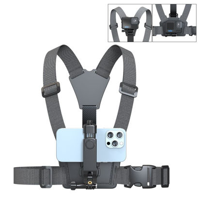 Picture of SOH Adjustable Chest Strap Harness Mount, Phone Harness Strap Holder Clip, Video Recording Bike/Kayak/Fishing/Skateboard Hand Free POV/VLOG for Smartphones for DJI Action5 Pro/GoPro13 12 More Cameras