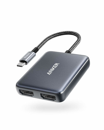 Picture of Anker USB C to Dual HDMI Adapter, Compact and Portable USB C Adapter, Supports 4K@60Hz and Dual 4K@30Hz, for MacBook/LenovoYoga/Thinkpad, XPS, and More [macOS only Support SST Mode]