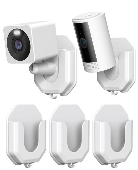 Picture of 3 Pack No Drill No Screws Wall Mount Bracket Compatible with Ring Indoor Cam (2nd Gen)/Blink Mini /Mini 2 /Blink Outdoor 4/Wyze Cam v3v4 /WYZE Cam OG Cameras Adhesive Wall Mount