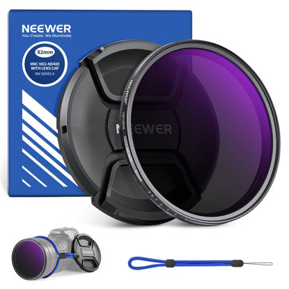 Picture of NEEWER 82mm ND2-400 (1-9 Stops) Variable ND Filter with Lens Cap, Lanyard, Cleaning Cloth, Precise Neutral Density Adjustment, Fingerprint & Scratch Resistant Multicoated Optical Glass