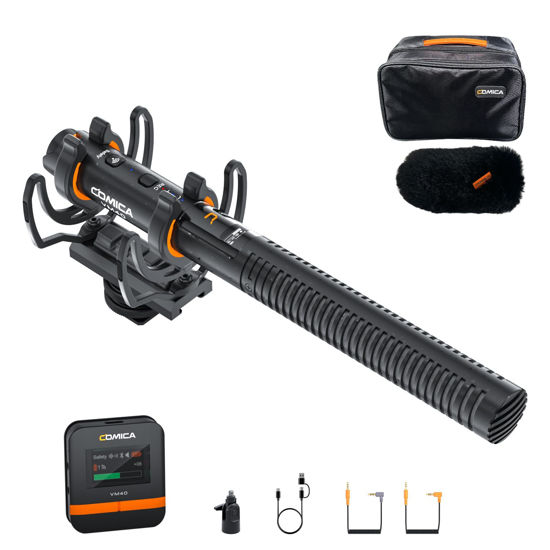 Picture of COMICA VM40 Shotgun Microphone with Wireless Modes, 48kHz/32-bit, 32GB Storage, Safety Audio Track, Super Cardioid Camera Mic for Filmmakers, Vloggers - Wireless Mic for Camera, Smartphone, PC