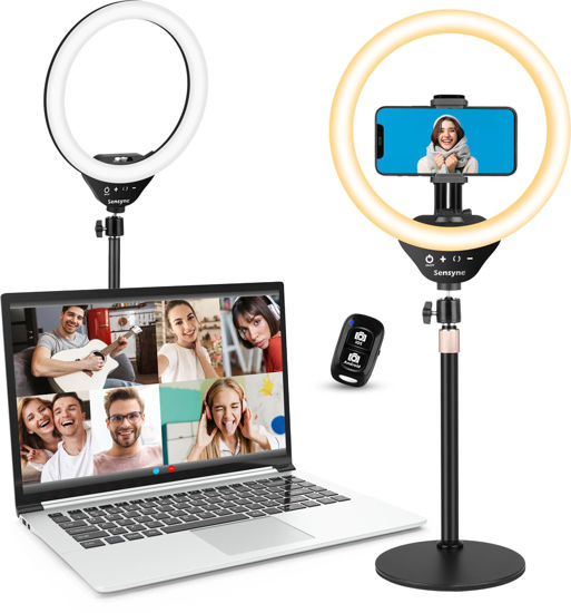 Picture of sensyne 10” Desk Ring Light with Stand & Phone Holder for Computer, LED Selfie Ring Light for Phone Photography, Webcam Light for Laptop/Video Conference Lighting/Makeup/Live Streaming, Black