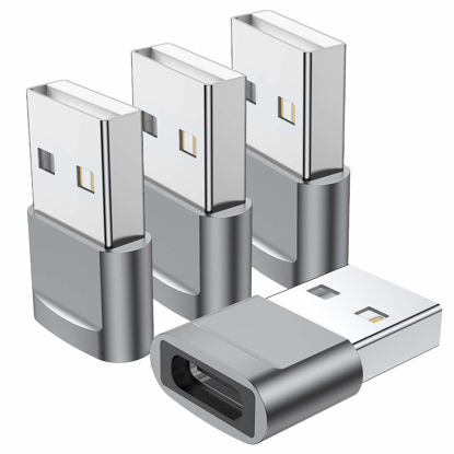 Picture of USB C Female to USB Male Adapter (4-Pack), Type C to USB A Charger Converter for iPhone 16 15 14 13 12 11 Plus Pro Max, Samsung Galaxy S24 S23 S22 Ultra, Apple iWatch Watch Series 7 8, AirPods, iPad