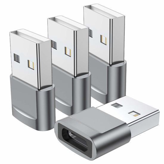 Picture of USB C Female to USB Male Adapter (4-Pack), Type C to USB A Charger Converter for iPhone 16 15 14 13 12 11 Plus Pro Max, Samsung Galaxy S24 S23 S22 Ultra, Apple iWatch Watch Series 7 8, AirPods, iPad