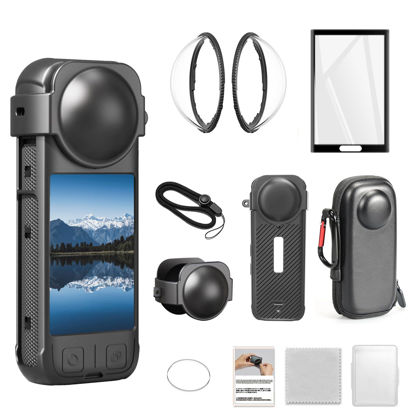 Picture of Vasgather Camera Protective Accessories Kit for Insta 360 X4 Include Lens Guards Silicone Protective Case/Screen Protective/Camera Case(with Buckle) /Front Behind Lens Guards