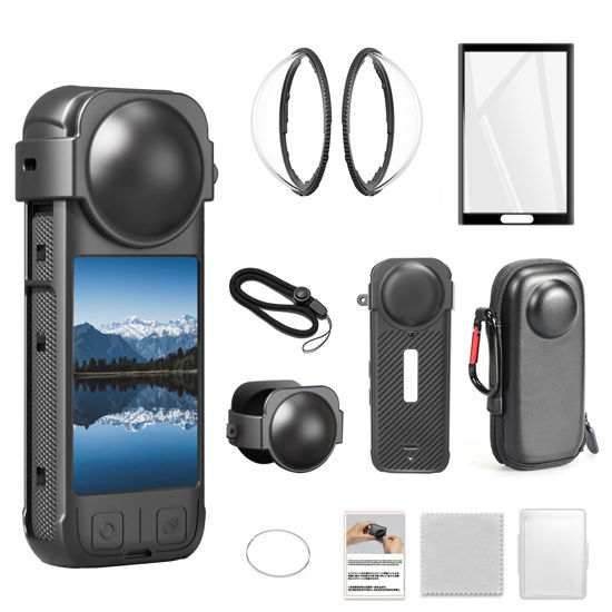 Picture of Vasgather Camera Protective Accessories Kit for Insta 360 X4 Include Lens Guards Silicone Protective Case/Screen Protective/Camera Case(with Buckle) /Front Behind Lens Guards