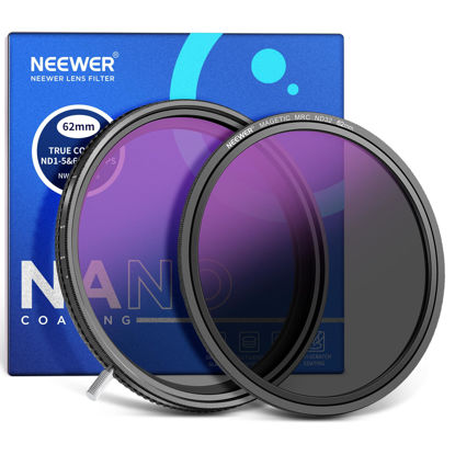 Picture of Neewer HD True Colors 62mm Variable ND Filter ND2-512 (1-9 Stops), VND Filter & Magnetic ND32 Lens Filter, Multi Coated Neutral Density Filter, No Color Shift/No X Cross/No Vignetting