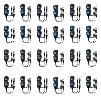 Picture of Fanbalunke Passive Video balun Connectors 24 Pairs Passive Video Baluns with Power Connector HD bnc to rj45 bnc to ethernet Adapter Transmitter BNC Twisted for 720-5MP CCTV Security Camera System