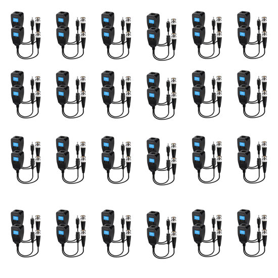 Picture of Fanbalunke Passive Video balun Connectors 24 Pairs Passive Video Baluns with Power Connector HD bnc to rj45 bnc to ethernet Adapter Transmitter BNC Twisted for 720-5MP CCTV Security Camera System