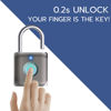 Picture of Pothunder Fingerprint Smart Padlock Lock, Biometric Metal Keyless Thumbprint Lock, Waterproof, USB Rechargeable, for Gym Locker, School Locker, Luggage, Backpack, Suitcase(Gray)