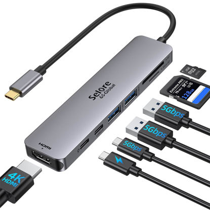 Picture of USB C Hub HDMI Adapter for MacBook Pro/Air, 7 in 1 USB C Dongle with HDMI, SD/TF Card Reader, USB C Data Port,100W PD, and 2 USB 3.0 Compatible for MacBook Pro/Air, Dell XPS, Lenovo Thinkpad.