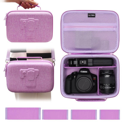 Picture of Camera Case Compatible with Canon EOS Rebel T7 / R100 / R50 / R5 / R6 Mark II / R7 / R8 / 90D / 5D Mark IV, Sony, Nikon DSLR Camera, Lens, Tripod, with 4 Pieces of Dividers and Shoulder Strap, Purple