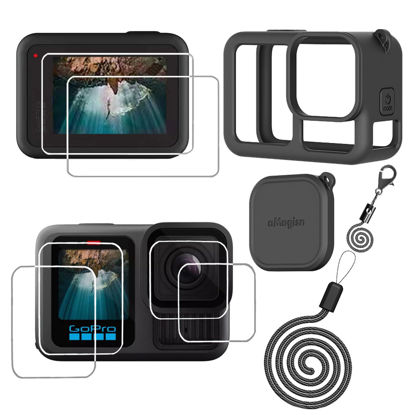Picture of debous Hero13 Black Silicone Protective Case Bag Screen Protector for GoPro Hero 13 Black Hero13 Black,Glass Screen Protector Soft Rubber Cover (Black)