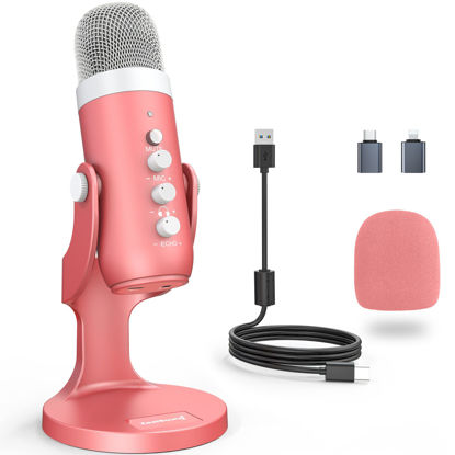 Picture of ZealSound Gaming USB Pink Microphone with Quick Mute for Phone Computer PC PS5,Studio Mic with Gain Control,Echo&Monitor Volume Adjust for Streaming Vocal Recording ASMR Podcast Video K66