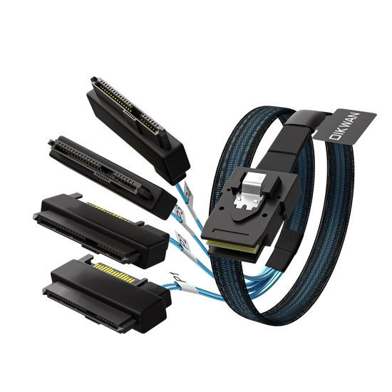 Picture of OIKWAN Mini-SAS to SAS-Cable: 1M SFF-8087 to SAS SFF-8482 Connector 4X SAS 29Pin with SATA-Power Adapter Cable (3.3FT)