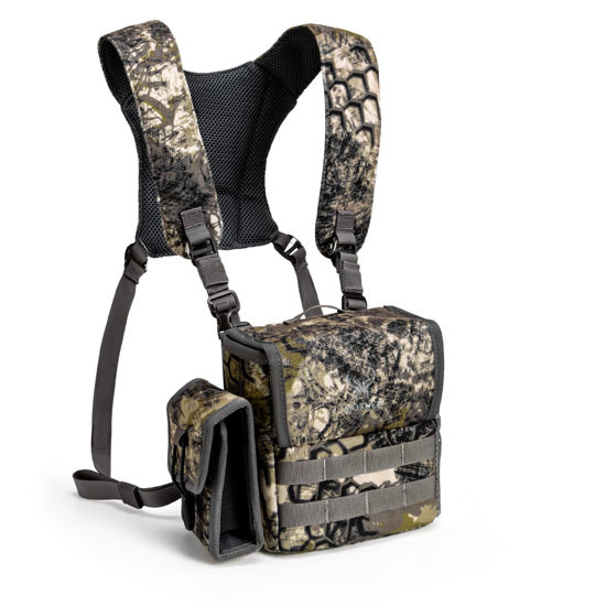 Picture of MOXULE Binocular Harness Chest Pack - Bino Case with Rangefinder Pouch and Waterproof Cover for Hunting Hiking Birdwatching Camo