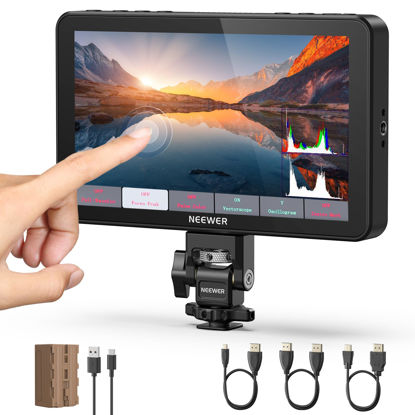 Picture of NEEWER F700 7" Camera Field Monitor, 2000nit HD 1920x1080 IPS Touch Screen with 3D LUT, 4K HDMI Loop in/Out with Peak Focus DSLR Video Assist HDR Waveform, Cold Shoe Mount, 5200mAh Battery & Cable