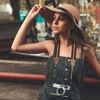 Picture of Padwa Lifestyle Brown Yellow Stripes Camera Strap - Double Layer Crazy Horse Cowhide End,1.5" Wide Pure Cotton Camera Straps,Adjustable Neck Shoulder Strap for All DSLR Cameras,Gift for Photographers