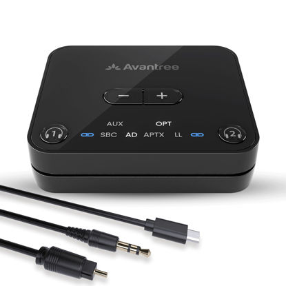 Picture of Avantree Audikast 3 [2025 Version] - Bluetooth 5.3 Transmitter for TV with Optical or AUX Audio Output Port, aptX-Adaptive & Low Latency, Dual Link for 2 Headphones, and 100ft Long Range