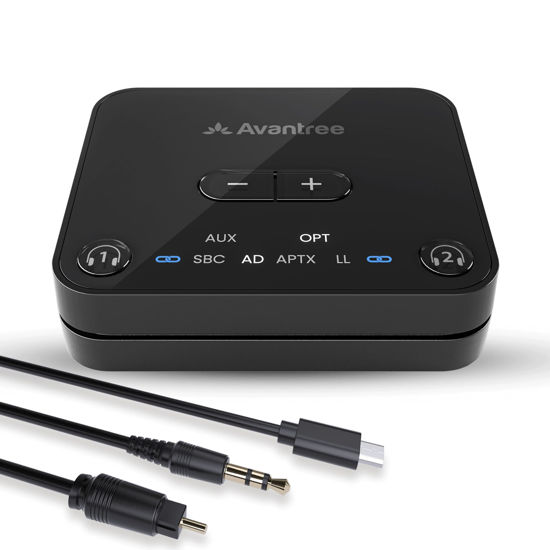 Picture of Avantree Audikast 3 [2025 Version] - Bluetooth 5.3 Transmitter for TV with Optical or AUX Audio Output Port, aptX-Adaptive & Low Latency, Dual Link for 2 Headphones, and 100ft Long Range