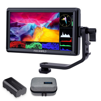 Picture of FEELWORLD S55 V3 6 inch Camera DSLR Field Monitor with F550 Battry 2200mAh and Case, Small Full HD 1920x1080 IPS LUT Video Peaking Focus Assist with 4K HDMI 8.4V DC Input Output Include Tilt Arm
