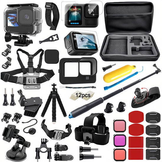 Picture of BMUUPY Accessories Kit for Gopro Hero 13 Black Accessory Bundle Waterproof Housing Case Filter Silicone Protector Lens Screen Tempered Glass Head Chest Strap Mount Set for Gopro13 HERO13