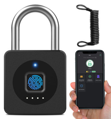 Picture of eLinkSmart Fingerprint Gym Locker Lock, Keyless Biometric Padlock, Weatherproof Electronic Digital Smart Combo Pad Lock for Outdoor Fence Gate Storage Fridge Helmet Ski Pool Shed (Black, with Cable)