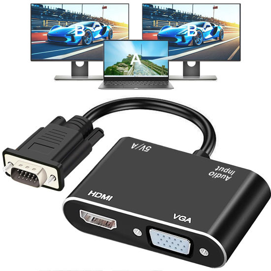 Picture of AKWOR VGA to HDMI+VGA Adapter for Dual monitors, VGA to VGA, VGA to HDMI Adapter Splitter 2 IN 1,1080P@60HZ Full HD Display Video Converter for PC Laptop Link Monitor/HDTV/Projector, Fully Plug & Play