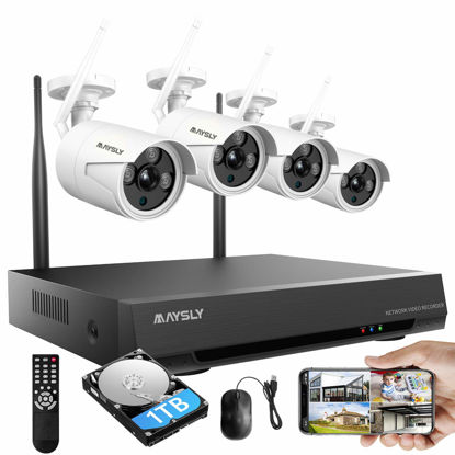 Picture of Maysly Home Security Camera System Wireless, 8CH 1080P Surveillance NVR Kits with 4pcs 2.0MP Cameras Outdoor & Indoor with 65ft Night Vision, 1TB HDD, Audio & Video, Plug & Play