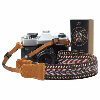 Picture of Padwa Lifestyle Speed Gray Camera Strap - 1.5" Soft Cotton Rope Weave Crazy Horse Cowhide Head Camera Straps for Photographers and All Cameras,Cute Adjustable Vintage Woven Strap for Adults & Kids