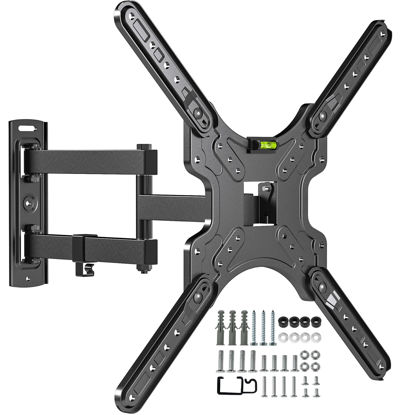 Picture of Full Motion TV Wall Mount for Most 26-55 Inch TVs, Corner Wall Mount TV Bracket with Tilt Swivel and Articulating, Single Stud Center Design Fits Flat/Curved TVs, Max VESA 400x400mm Up to 77 lbs