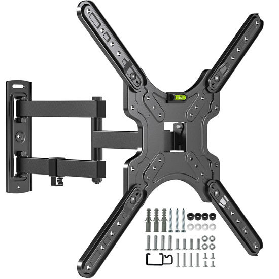 Picture of Full Motion TV Wall Mount for Most 26-55 Inch TVs, Corner Wall Mount TV Bracket with Tilt Swivel and Articulating, Single Stud Center Design Fits Flat/Curved TVs, Max VESA 400x400mm Up to 77 lbs