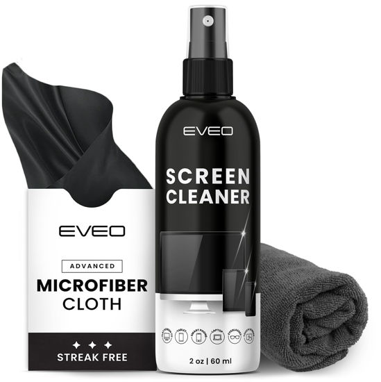 Picture of Screen Cleaner Spray and Wipe - TV screen cleaner spray and 2 Microfiber cloths, Computer Screen Cleaner, TV screen cleaner for Smart TV & Monitor, Laptop, MacBook, iPad and Electronic Devices - (2oz)