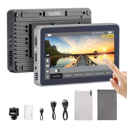 Picture of VILTROX DC-X2 6'' Touchscreen Full HD IPS Camera Monitor, 2000 nits 4K HDMI in/Out Video Field Monitor Kit with Sunshade Hood, 3D LUT, Waveform, Histogram & Vectorscope Tools, Black