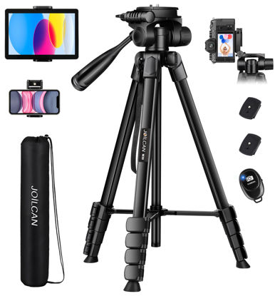 Picture of JOILCAN Camera Tripod, 68" Tablet Tripod Stand for Phone Cameras, Travel Tripod Compatible with iPad iPhone DSLR SLR Projector, Cell Phone Tripod Stand with Remote/Travel Bag / 2 in 1 Mount