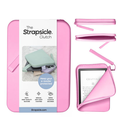 Picture of Strapsicle Silicone Clutch for Kindle & E-Readers - Multi-Purpose Bag for Phone, Wallet & Keys - Fits 6'' Kindles, Kobos, Nook, 6.8" Paperwhite, iPad Mini 6 - Anti-Dust Coating - Candy Pink