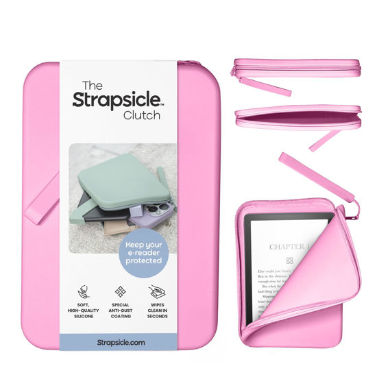 Picture of Strapsicle Silicone Clutch for Kindle & E-Readers - Multi-Purpose Bag for Phone, Wallet & Keys - Fits 6'' Kindles, Kobos, Nook, 6.8" Paperwhite, iPad Mini 6 - Anti-Dust Coating - Candy Pink