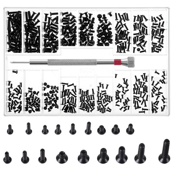 Picture of 500 Pcs Tiny Screws Tiny Micro Repair Screw Kit M1.2/M1.4/M2.0 Small Replacement Screws Laptop Computer Electronic Screws Assortment Kit Black Glasses Watches Repair Screws with Screwdriver
