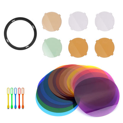 Picture of Godox AK-R16 Round Color Filters with V-11C Color Filters Kit Compatible with Godox V1 Flash, V1-C V1-N V1-S V1-F V1-O, Use with H200R Round Flash Head, AD200, AD200 Pro (15 Color 30 Pieces)