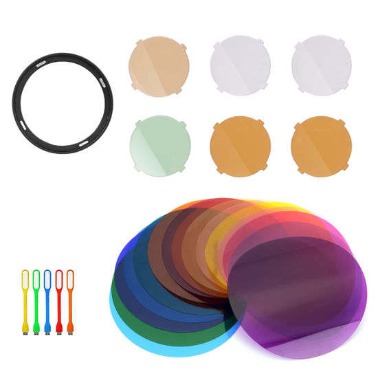 Picture of Godox AK-R16 Round Color Filters with V-11C Color Filters Kit Compatible with Godox V1 Flash, V1-C V1-N V1-S V1-F V1-O, Use with H200R Round Flash Head, AD200, AD200 Pro (15 Color 30 Pieces)