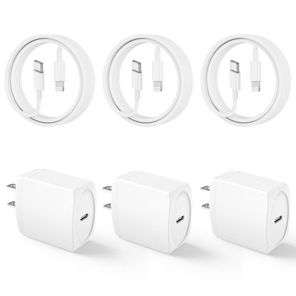 Picture of 20W USB C Fast Charger 10 FT [MFi Certified] Compatible with iPhone 14 13 12 11 XS XR X 8 iPad, 3 Pack PD Wall Charger Block with 10FT Long Type C Lightning Cable (White)
