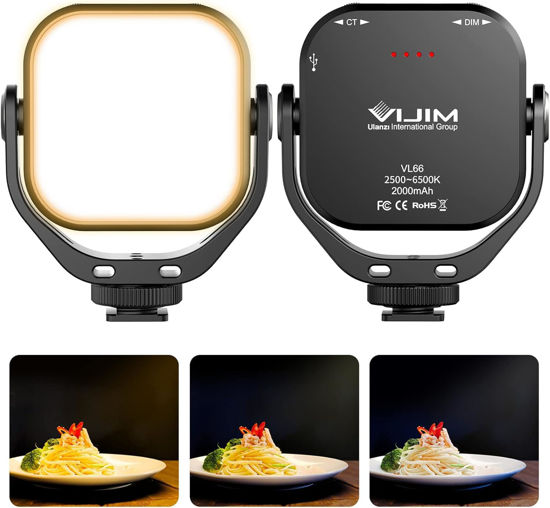 Picture of ULANZI VL66 Bi-Color Adjustable Rechargeable 2500-6500K - Mini Video Portable Light on Cam, 2000mAh CRI95+ Dimmable, Ultra Bright Photo & Video Lighting, LED Fill Lamp for DSLR Camcorder Action Camera