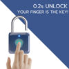 Picture of Pothunder Fingerprint Padlock, Smart Padlock, Locker Lock, Biometric Metal Keyless Fingerprint Lock, USB Rechargeable, for Gym Locker, Luggage, Backpack(Blue)