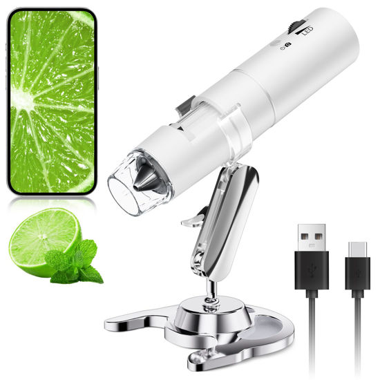 Picture of Wireless Digital Microscope, Skybasic 50X-1000X Magnification WiFi Pocket Handheld Microscopes with Stand HD USB Microscope Camera Compatible with iPhone Android iPad Windows Mac Computer (White)