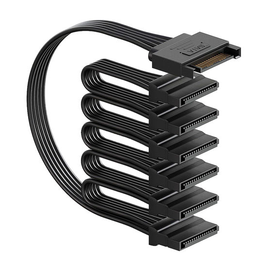 Picture of Mbiydeg sata Power Splitter Cable 6 Way, 15 Pin SATA to 6 SATA Power Cable for HDD、SSD、Optical Drives, sata Cables, sata Power Connector Supply Extension Cable, Black