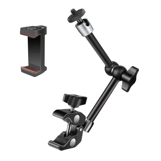 Picture of 9.8" Adjustable Magic Arm w Clamp, Articulating Magic Arm Camera Clamp Mount w 1/4" Thread, Overhead Phone Mount, Flexible Desk Camera Mount & Clamps for Tripod Monitor LED Light Webcam Microphone