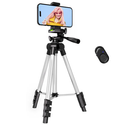 Picture of Phone Tripod, Lusweimi 44-inch iPhone Tripod with Phone Holder Mount/Wireless Remote for Cell Phone/Camera/Webcam/GoPro, Tabletop Lightweight Tripod for iOS/Android/Smartphone