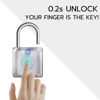 Picture of Pothunder Fingerprint Padlock, Smart Padlock, Locker Lock, Biometric Metal Keyless Fingerprint Lock, USB Rechargeable, for Gym Locker, Locker, Luggage, Backpack(Silver)